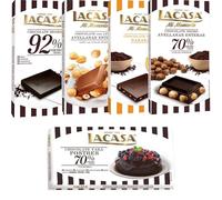 Lacasa pack 5 tabletas de chocolate:leche avellanas, naranja chocolate negro,cacao 92%,culinaria 200g, avellana 200g