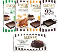 Lacasa pack 5 tabletas de chocolate:leche avellanas, naranja chocolate negro, menta y chocolate,cacao 92%,culinaria 200g