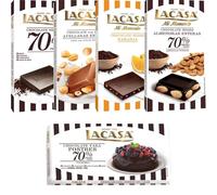 Lacasa pack 5 tabletas de chocolate:leche avellanas, naranja chocolate negro,negro 100g,culinaria 200g, almendra 200g