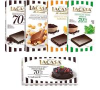 Lacasa pack 5 tabletas de chocolate:leche avellanas, naranja chocolate negro,negro 100g, menta y chocolate,culinaria 200g