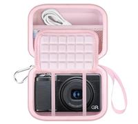 Lacdo Estuche de Transporte de la Cámara para RICOH GR III HDF/GR IIIx HDF/GR IIIx/GR III/GR II/GR Digital Camera, Hard EVA Cámara de Protección Bolsa de Almacenamiento, Baterías, Cable USB, Rosado