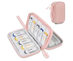 Lacdo USB Organizador electrónico Bolsa de Cable tecnología Estuche de Estuche de Cargador para SanDisk/SamData/Samsung Unidades Flash USB Jump Drive Memory Stick, Tarjeta SD, Cable, Rosa Claro