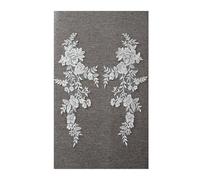Lace Applique Aplique de encaje for cuello con bordado floral grande, decoración for vestido novia en dorado blanco roto, 2 piezas, 1 par
