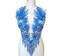 Lace Applique Floral Embroidery Embroidered Rhinestone Beaded Multicolor 56x30cm for Dresses and Costumes(Blue)