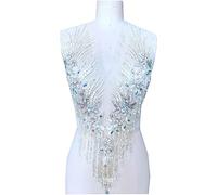 Lace Applique Floral Embroidery Embroidered Rhinestone Beaded Multicolor 56x30cm for Dresses and Costumes(Beige)