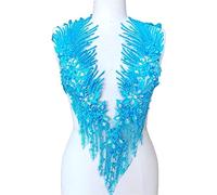 Lace Applique Floral Embroidery Embroidered Rhinestone Beaded Multicolor 56x30cm for Dresses and Costumes(Light Blue)