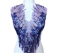 Lace Applique Floral Embroidery Embroidered Rhinestone Beaded Multicolor 56x30cm for Dresses and Costumes(Light Purple)