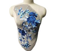 Lace Applique Floral Embroidery Mesh for Sewing Wedding Dress Multicolor 22cm x 50cm(Blue)