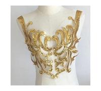 Lace Applique Parche de flores con lentejuelas doradas for ropa, apliques encaje, tela, costura, vestido, bordado, bricolaje, trabajos manuales, parches(Blue)