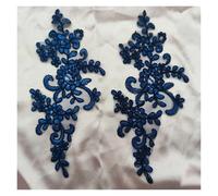 Lace Applique Sew on Patch Fabric 1Pair Embroidery Flower Exquisite Trim Patches Crafts Stickers Bag Gown Decoration para Coser(Dark blue)