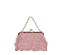 Lace Evening Bag for Women Floral Kiss Lock Rose Wedding Handbag with Chain Strap Bridesmaid Dress Bag for Wedding Prom Tea Party
