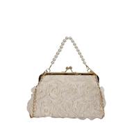 Lace Evening Bag for Women Floral Kiss Lock Rose Wedding Handbag with Chain Strap Bridesmaid Dress Bag for Wedding Prom Tea Party