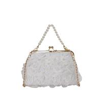 Lace Evening Bag for Women Floral Kiss Lock Rose Wedding Handbag with Chain Strap Bridesmaid Dress Bag for Wedding Prom Tea Party
