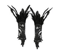 Lace Fingerless Gloves - Holiday Cosplay Feathers Party Wrist Cuff Costume For Women Ladies Girls Content Creators Stage Performance Halloween Parties Themed Events, Gothic Victorian Plume Set