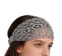 Lace Headband - Elastic Beaded Floral Head Wrap | Wide Pearl Boho Headband for Women, Wedding Hair Accessory for Styling, Holiday Party, Travel Outfit and Daily Wear Fashion