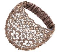 Lace Pearl Headband - Elegant Pearl Embellished for Turban Style Bandana | Floral Boho Hair Hoop with Soft Lace, Stretch Fit Wedding Party Wear for Women Fashion Hair Accessory, 5.91x9.84x0.2in
