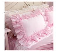 Lace Pillowcase Princess Style Cotton Bedroom Pair Solid Color Comfortable Bed Decorative(Rose Red,48x74cm 2pcs)