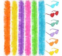 LACGO 12 boas coloridas con gafas esponjosas, decoración de disfraces para mujeres, lentes sol sin montura de corazón, accesorios de fiesta para niñas, bailes, bodas