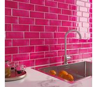 LaCheery 18 Piezas Azulejos Adhesivos Baño Rosa Oscuro 3D Ladrillo Baldosas Adhesivas Pared PVC 30.5cm x 30.5cm Azulejos Adhesivos Cocina Rosa Vinilo Pared Baño Revestimiento de Paredes PVC Ducha