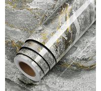 LaCheery 90cm x 400cm Vinilo Adhesivo Muebles Encimera Marmol Papel Adhesivo para Muebles Gris Oscuro Dorado Impermeable Papel Pintado Autoadhesivo Marmol Moderno para Cocina Encimera Mesas Puertas