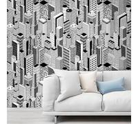 LaCheery Papel Pintado Autoadhesivo Geometrico con Rascacielos Blanco y Negro 44.5cm x 200cm Papel Pintado Pared Dormitorio Impermeable Vinilo Adhesivo Muebles Art Deco para Armario Habitacion Salon