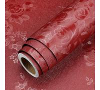 LaCheery Papel Pintado Autoadhesivo Rojo Papel Pintado Pared Flores Vintage 40cm x 200cm Texturizado Vinilo Adhesivo Muebles Floral Impermeable Vinilos para Armarios de Dormitorio Habitacion Salon