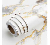 LaCheery Vinilo Adhesivo Muebles Efecto Marmol Blanco y Dorado Papel Autoadhesivo para Muebles Cocina 30cm x 400cm Impermeable Vinilo Encimera Cocina Marmol Blanco para Armario Mesa Puerta Extraíble