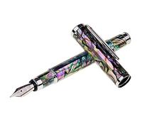 LACHIEVA LUX Pluma estilográfica de concha de abulón - Punta fina fabricada en Alemania, flujo de tinta suave, convertidor incluido, pluma ejecutiva para firma, set de regalo para hombres y mujeres