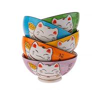 lachineuse - 5 cuencos japoneses con diseño de Maneki Neko - Cuencos de arroz tradicionales Ø 11,5 cm - 275 ml - Gato de la suerte japonés - Decoración japonesa - Idea de regalo