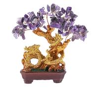 Lachineuse-Árbol del Dragón 19 cm-Amatista-Armonía, Riqueza, Protección | Árbol Feng Shui de decoración asiática - Amatista violeta - Árbol de la suerte japonés con dragón dorado - Objeto zen