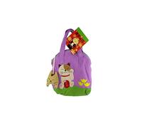 lachineuse - Bolso de mano - Diseño japonés - Gato Maneki Neko - Amuleto tradicional japonés - Bolsa de algodón - 19 x 18 cm - Malva, Verde - Idea de regalo Japón Asia