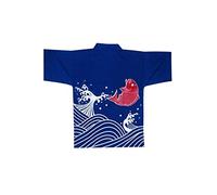 lachineuse - Chaqueta de Chef Japonesa - Talla L - Color Azul - Decoración con Estampado de Carpa koi roja - Tela - Sabores asiáticos - Atmósfera Zen - Idea de Regalo asiática Japonesa