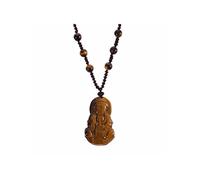 lachineuse Collar de Buda GuanYin - Diosa Budista Protectora - Joya de Ojo de Tigre - Cordón de Algodón Ajustable - Largo Máximo 38 cm - Bolsa de Satén Gratis - Idea de Regalo Asiática