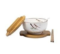 lachineuse - Cuenco grande de porcelana asiática - Sopa y fideos - Color blanco ⌀ 16 cm - Estilo zen japonés - Capacidad 1000 ml - Cuchara, palillos y soporte - Decoración de regalo de vajilla japones