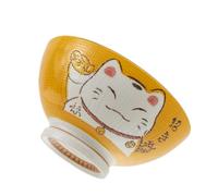 lachineuse - Cuenco grande para ramen japonés - Tinte amarillo ⌀ 17,5 cm - Capacidad 1000 ml - Gato Maneki Neko - Cuenco de arroz, desayuno y sopa - Decoración de Asia y Japón - Regalo de vajilla