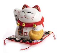 lachineuse-Estatuilla de Gato japonés-Especial para la fortuna-12x13x11 cm | Hucha Maneki Neko - Gato de la suerte - Diseño japonés - Porcelana - Blanco - Idea de regalo de Japón y Asia