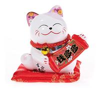lachineuse-Estatuilla de Gato japonés kawaii-11,5x10x8 cm | Hucha Maneki Neko - Amuleto de la suerte de porcelana - Idea de regalo japonés/asiático - Blanco - Tradición japonesa