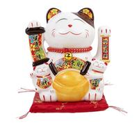 lachineuse - Estatuilla de Gato Maneki Neko - símbolo de Fortuna y Riqueza - Brazo móvil - Puerta de la Suerte Tradicional Japonesa - 17 x 12 cm - Porcelana y Plástico, Multicolor - Pilas LR03 no