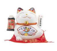 lachineuse - Estatuilla de Gato Maneki Neko - Símbolo de Riqueza y Felicidad - Brazo móvil - Afortunado japonés Tradicional - 12 x 14 x 10 cm - Blanco, Porcelana - Funciona con Pila LR03 no incluida