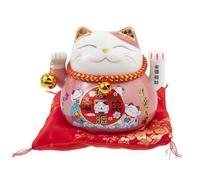Lachineuse - Estatuilla de Gato Maneki Neko - Símbolo Fortune - Brazo móvil - Puerta de la Suerte Tradicional Japonesa - 10 x 12 x 10 cm - Porcelana, Rosa - Pila LR03 no incluida