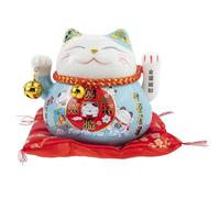 Lachineuse - Estatuilla de gato Maneki Neko - Símbolo Fortune - Brazo móvil - Puerta de la suerte tradicional japonesa - 10 x 12 x 10 cm - Porcelana, azul - Pila LR03 no incluida