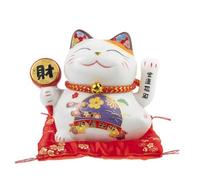 Lachineuse - Estatuilla de Gato Maneki Neko - Símbolo Fortune et Chance - Brazo móvil - Puerta de la Suerte Tradicional Japonesa - 12 x 14 x 10 cm - Porcelana - Blanco - Funciona con Pila LR03 no