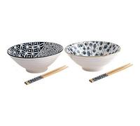lachineuse - Estuche de 2 cuencos grandes estilo japonés azul - ⌀ 20,5 cm | Tazones de arroz, desayuno y sopa - Diseños tradicionales Zen - Cuenco asiático japonés Asia - Regalo de vajillas