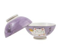 lachineuse - Estuche de duo cuencos japoneses - Diseño Maneki Neko - Sopa ramen, cereales - Plaisir Gourmand - Tradition of Japon - Malva - Decoración japonesa - Idea de regalo de Japón Asia