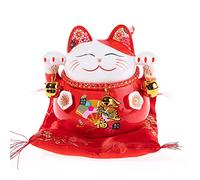 lachineuse - Figura Japonesa Maneki Neko - Porcelana - 10x10x11,5 cm | Figura de gato de la suerte - Rojo - Tradiciones de Japón - Felicidad, salud, fortuna - Idea de decoración regalo Japón Asia)