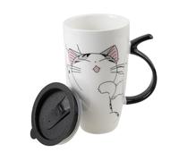 lachineuse Funny Cat Taza de 600 ml - Taza grande XXL de porcelana blanca - Taza de té y café japonesa - con tapa aislada - Taza gigante