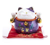 lachineuse - Gato Maneki Neko - Hucha Amuleto de la Suerte japonés - Malva | Tradiciones de Asia - 10 x 12 x 9 cm - Porcelana - Idea de decoración y regalo Japón/Asia - Fortuna, suerte, felicidad