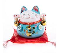 lachineuse - Hucha Maneki Neko - Gato japonés Azul - 10 x 10 x 11,5 cm | Hucha de gato japonés - Porcelana - Idea de regalo y decoración (Japón/Asia) - Fortuna, protección, suerte, felicidad