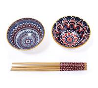 lachineuse - Juego de 2 cuencos étnicos ⌀ 11 cm - Tazones de arroz, sopa oriental, Poke Bowl & Aperitif - 2 pares de palillos - Tazones Japón Asia India Ramadan - Regalo de vajilla asiática africana