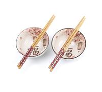 lachineuse - Juego de 2 cuencos japoneses de flores de cerezo - 11 cm - Tazones de arroz, Poke Bowl, desayuno y sopa - 2 pares de palillos - Tazón asiático Japón Asia - Regalo de vajilla japonesa